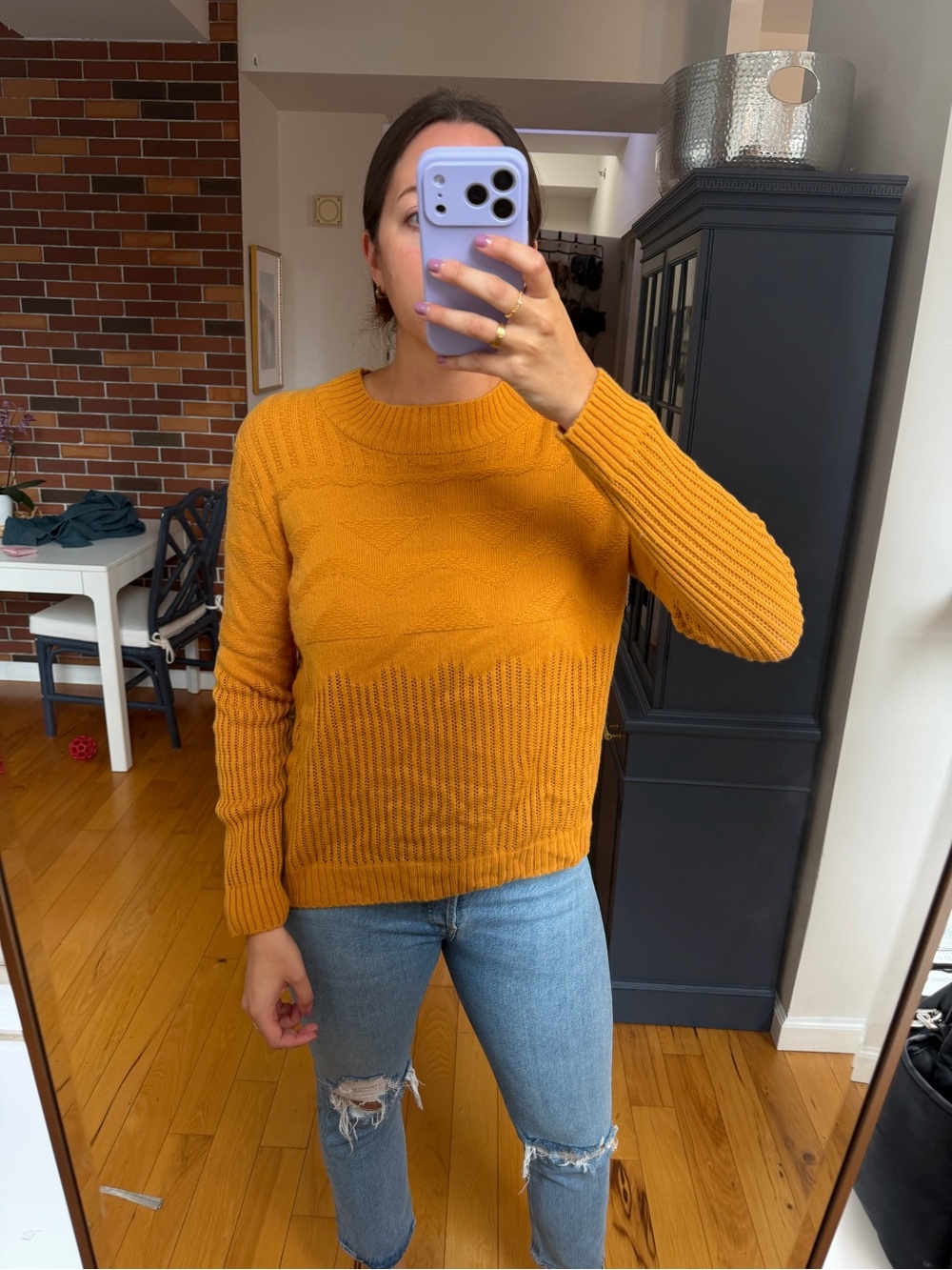 Crewneck Ribbed Pullover Sweater in Mustard